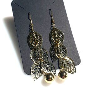 Gold Leaf Drop Earrings Lightweight Dangling Design Fashion Jewelry Leaf Motif